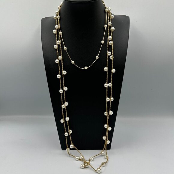 Fashion Jewelry Jewelry - 3/$30 Faux Pearl Necklace Lot 2 Pieces Gold Tone Station Short Long Monet